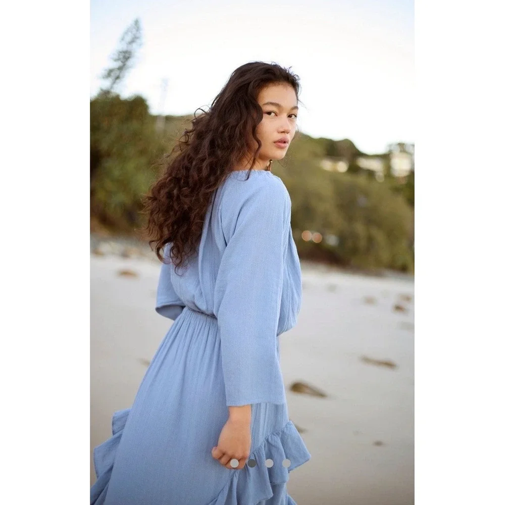 Free People Shore Chic Maxi Dress‎ Butterblue size S - Picture 4 of 11